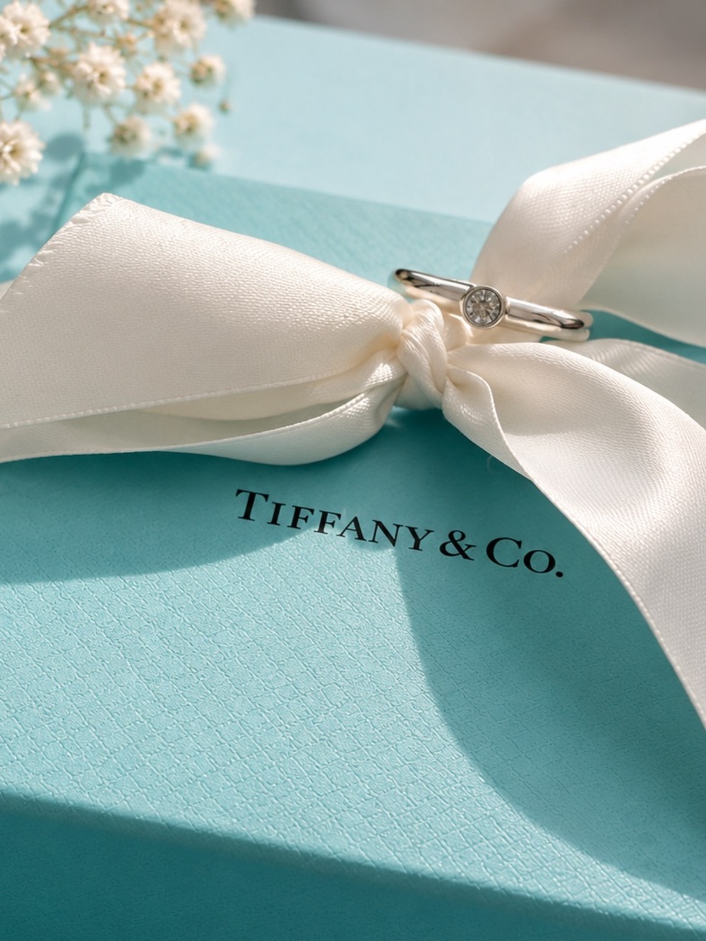 Authentic Tiffany & Co Aquamarine Stone Ring Size 7.5